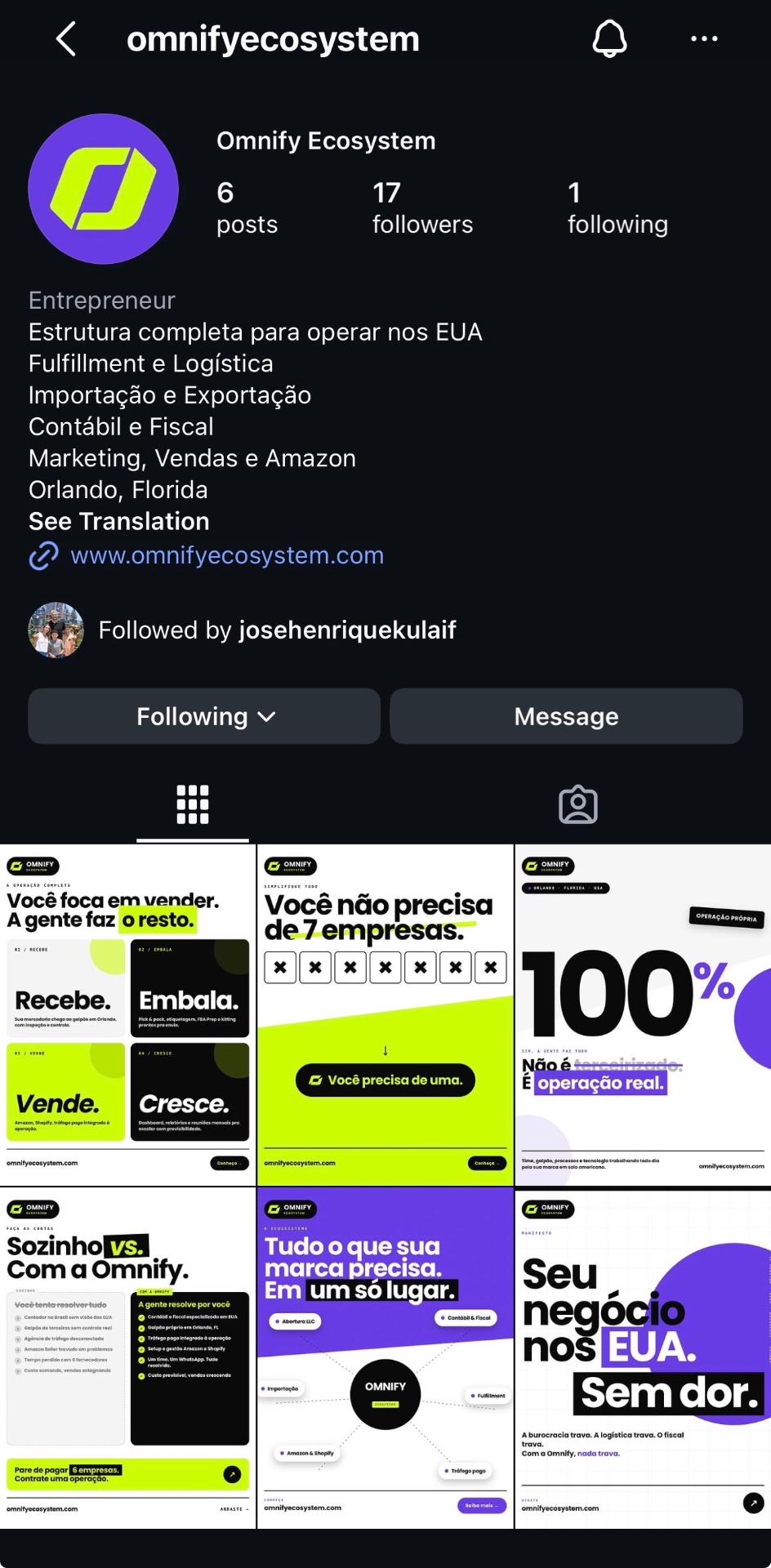 Perfil da Omnify Ecosystem no Instagram