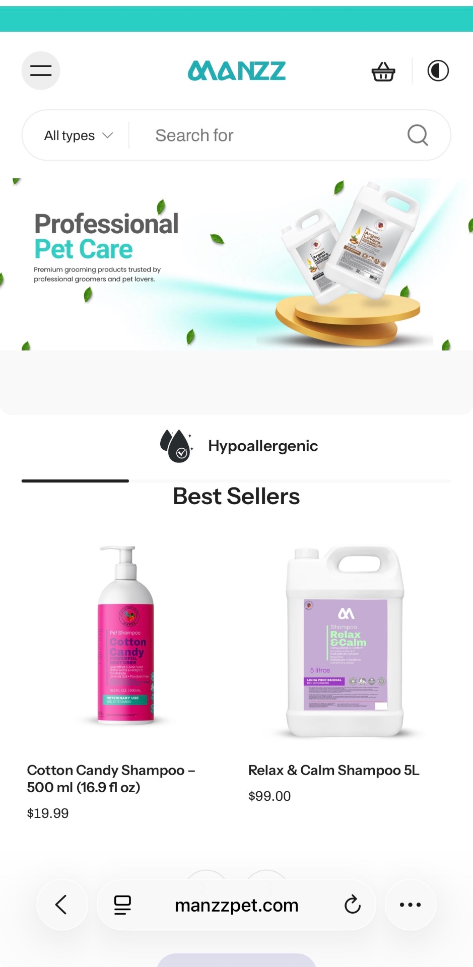 E-commerce da MANZZ Pet USA